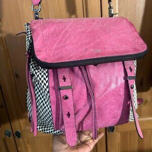 Botkier Crossbody Handbag Pink Leather Black Houndstooth Satchel Tote Medium